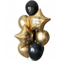Композиция из шаров "Подарок шефу" чёрный с золотым